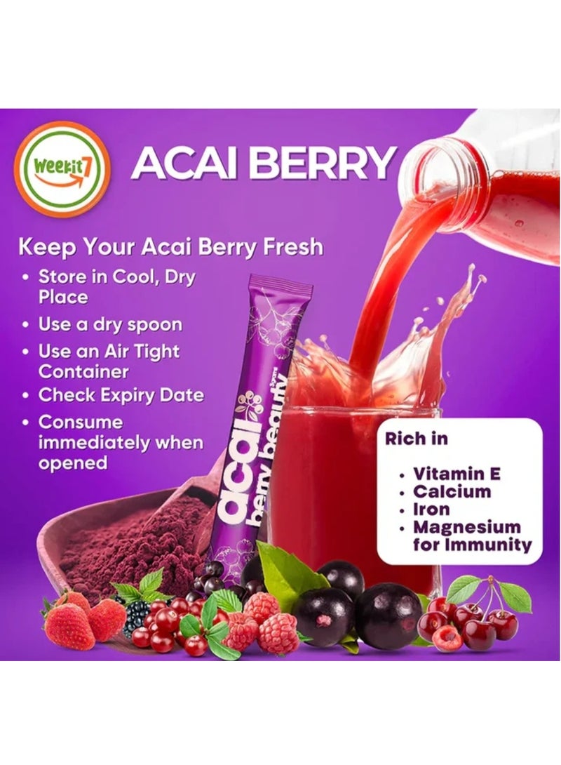 الأسبوع السابع عبوتان من بودرة الجمال من الآساي والتوت البري - بشرة مشرقة، مضادة للشيخوخة، غذاء خارق للتخلص من السموم للنساء - دعم طبيعي للتوهج، 35 جم *2 - Image 4